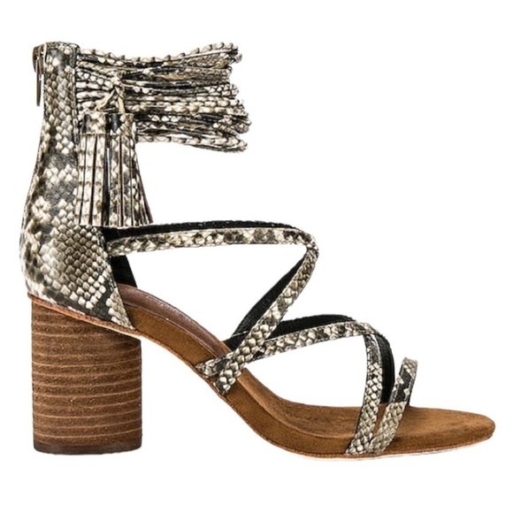 Jeffrey Campbell Despina Snake Print Tassel Multi Strap Ankle Sandals Sz 6 368 - Picture 1 of 9